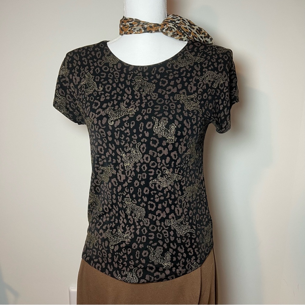 Caviar Vintage 1980-90s‎ Leopard Cat Print Patterned Shoulder Pad T-Shirt 🐆
